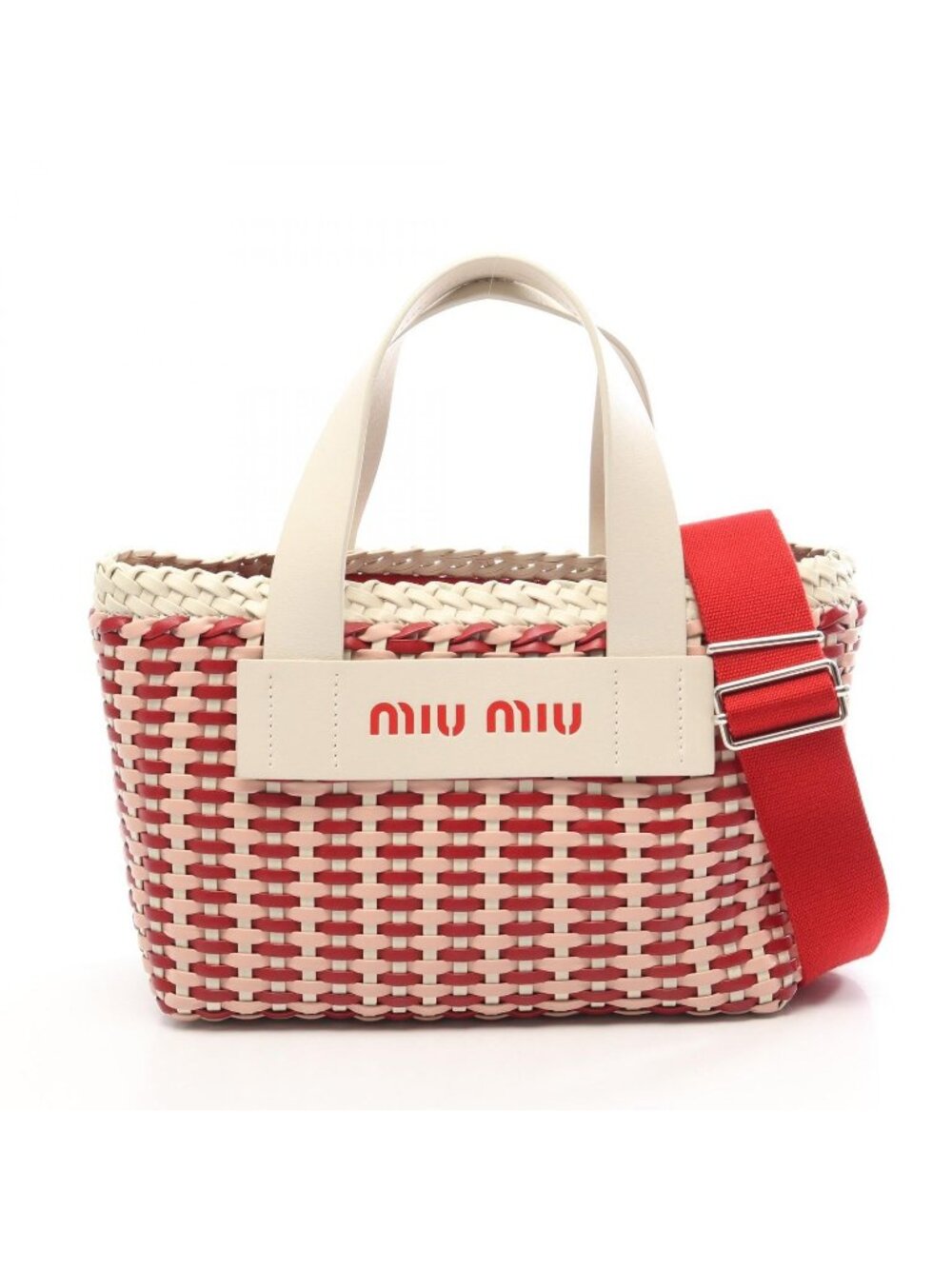 Miu Miu Handbag Intreccio Red White Light Pink Leather 2-Way